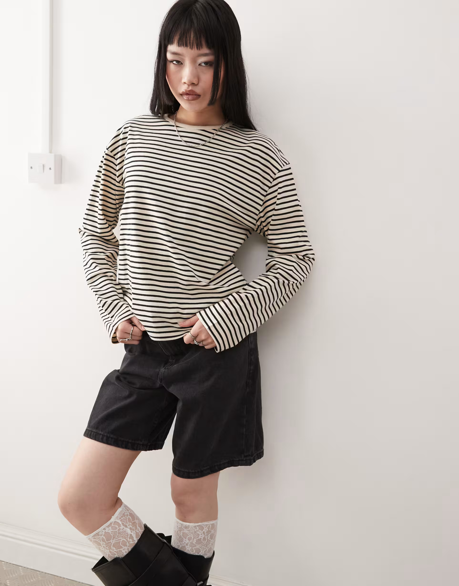 Monki long sleeve top in black and beige stripe | ASOS (Global)