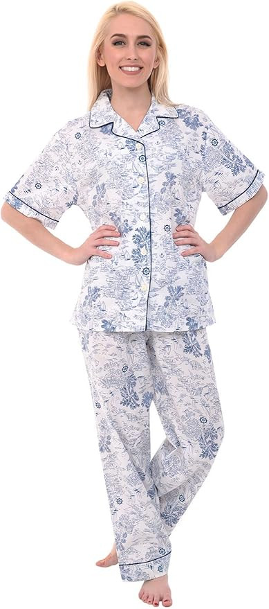 Alexander Del Rossa Women's Lightweight Button Down Pajama Set, Short Sleeved Printed Cotton Pjs | Amazon (US)