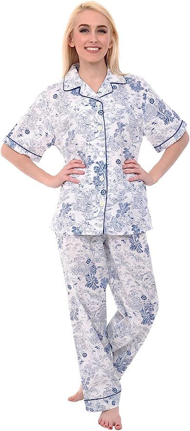 Alexander Del Rossa Women's Lightweight Button Down Pajama Set, Short Sleeved Printed Cotton Pjs | Amazon (US)