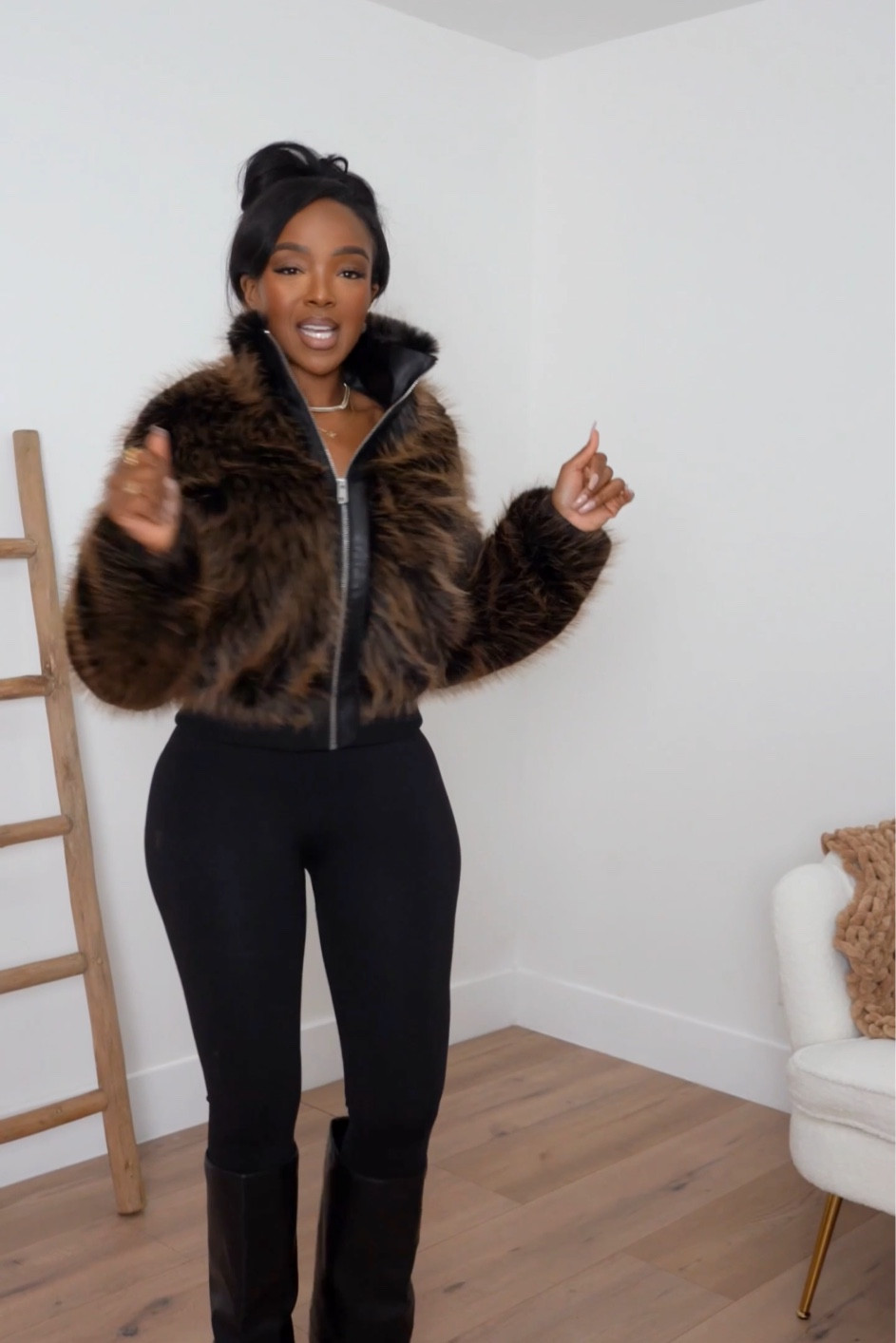 Winter glam is all about fur coats! ❄️✨ Whether faux or vintage-inspired, fur coats instantly elevate any look, making them a must-have for the season. Style them effortlessly:

1️⃣ Casual Luxe: Throw a fur coat over a chunky knit sweater, skinny jeans, and ankle boots for an elevated everyday look.
2️⃣ Evening Elegance: Layer your fur coat over a satin dress with strappy heels for a holiday party or date night.
3️⃣ Edgy Chic: Pair with leather pants, a turtleneck, and combat boots for a bold, modern vibe.
4️⃣ Monochromatic Neutral: Combine a cream fur coat with a matching knit set and knee-high boots for ultimate cozy sophistication.

Size small I’m 5’4 | 140lbs | 36D -27 -40  IG & YT: kirasfashionfinds 

#LTKHoliday #LTKSeasonal #LTKStyleTip