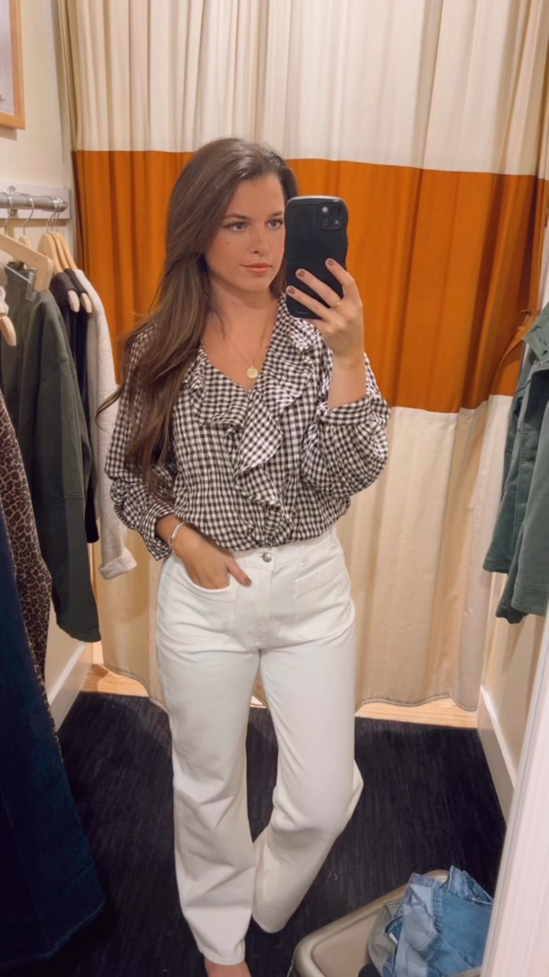 // Thanksgiving outfit inspo // Thanksgiving // brown gingham // Thanksgiving outfit // wearing a small in the top, 27 in the denim // 

#LTKSeasonal #LTKHoliday #LTKStyleTip