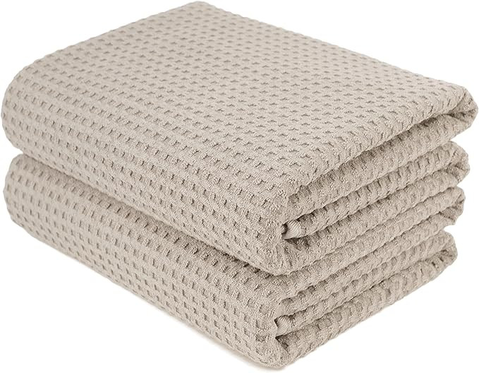 POLYTE Microfiber Oversize Quick Dry Lint Free Bath Towel, 60 x 30 in, Set of 2 (Beige, Waffle We... | Amazon (US)