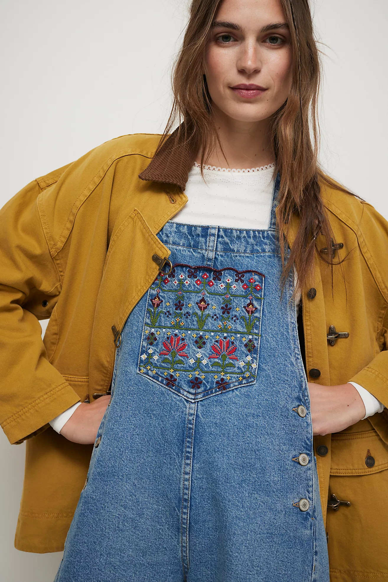 We The Free Sweet Pea Embroidered Overalls | Free People (Global - UK&FR Excluded)