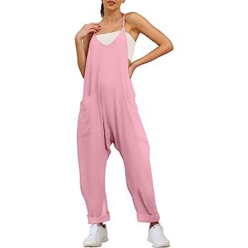 AUTOMET Jumpsuits for Women Casual Summer Rompers Sleeveless Loose Spaghetti Strap Baggy Overalls... | Amazon (US)