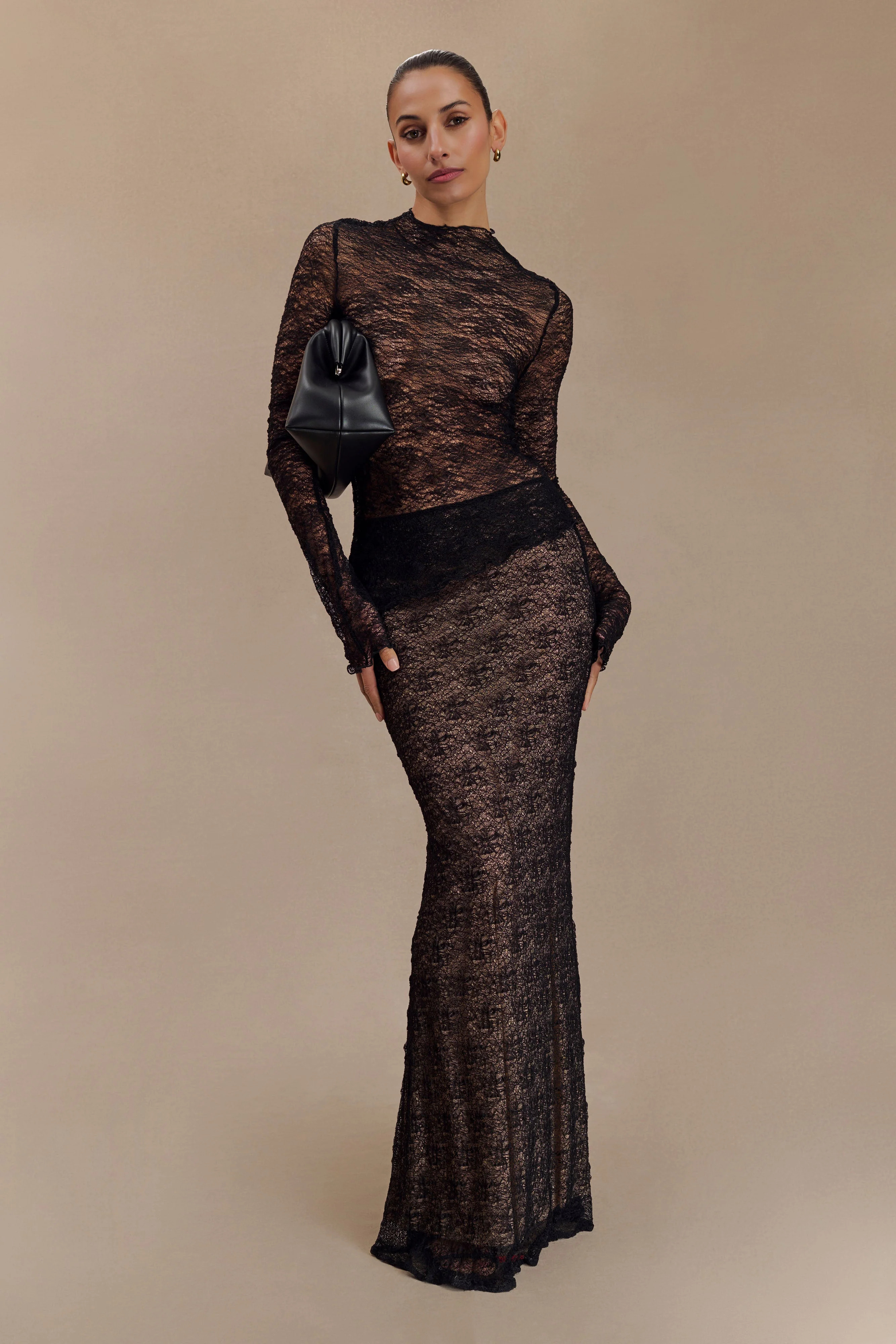 Robyn Sheer Lace Maxi Skirt - Black | MESHKI US