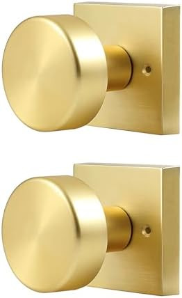 2 Pack Gold Dummy Door Knob Interior, Satin Brass Interior Door Knobs for Closet, Heavy Duty Mode... | Amazon (US)