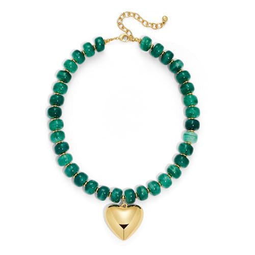 LILIE&WHITE Green Chunky Beaded Necklaces for Women with Gold Puffy Heart Pendant Necklace Stylish Summer Statement Collar Jewelry Accessories | Amazon (US)