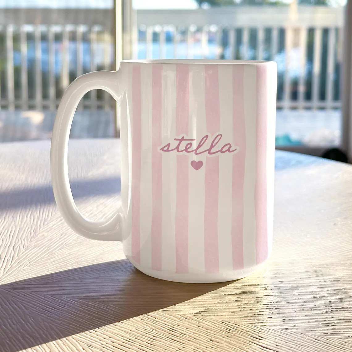 Custom Name Striped Coffeee Mug Personalized Gift For Her Birthday, Custom Name Cup Mothers Day G... | Etsy (US)