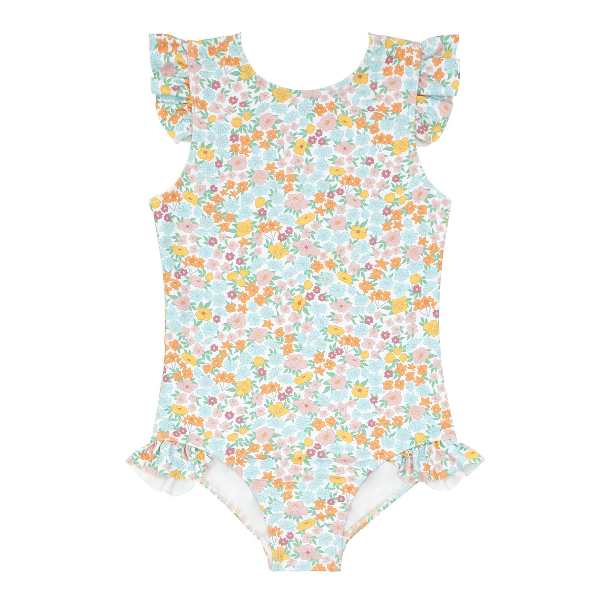 Girl's Hawaiian Floral Ruffle Cap Sleeve Rashguard One Piece | Over The Moon