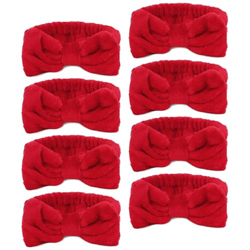 Ondder Spa Headband for Washing Face 8 Pack Red Skincare Headbands for Women Girls Terry Cloth Cute Makeup Headbands Head Bands with Bow | Amazon (US)