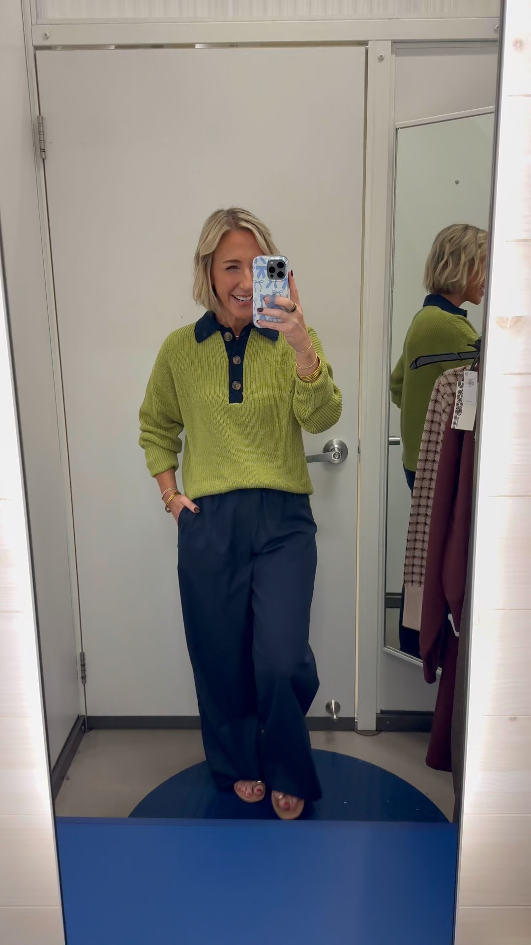 Old Navy - in store try-on: High-Waisted Wide-Leg Trouser - size XS (regular, but petite would have been better). 6 colors. (Navy Plaid & Surface Brown) Rugby Polo Sweater - size XS. 5 colors. (unfortunately this color is almost all sold out).

#LTKOver40 #LTKSeasonal #LTKSaleAlert