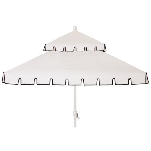 Liz Two-Tier Square Patio Umbrella, White/Black | One Kings Lane