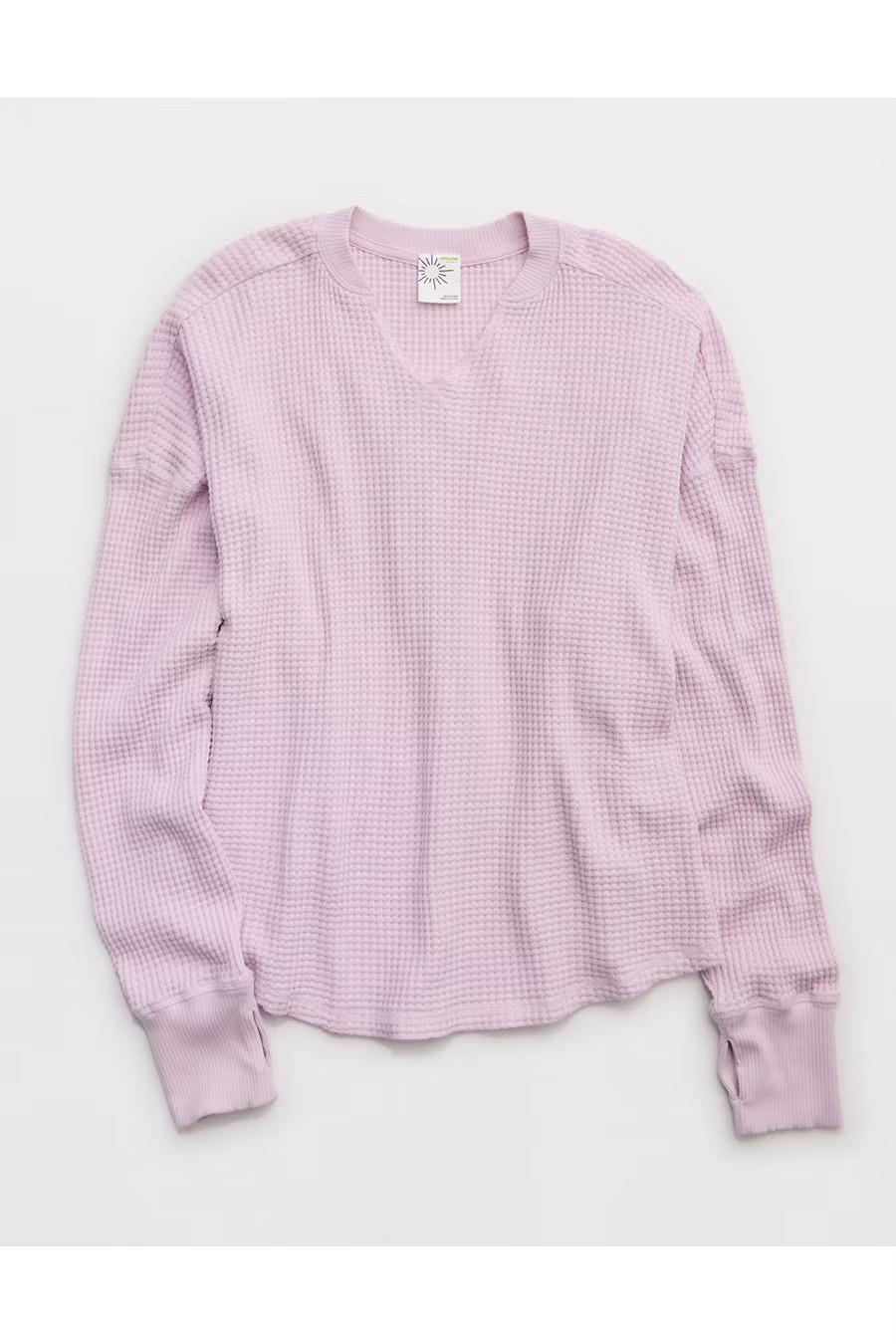 OFFLINE By Aerie Wow! Waffle Notch Neck Long Sleeve T-Shirt Women's Orchid S | Aerie