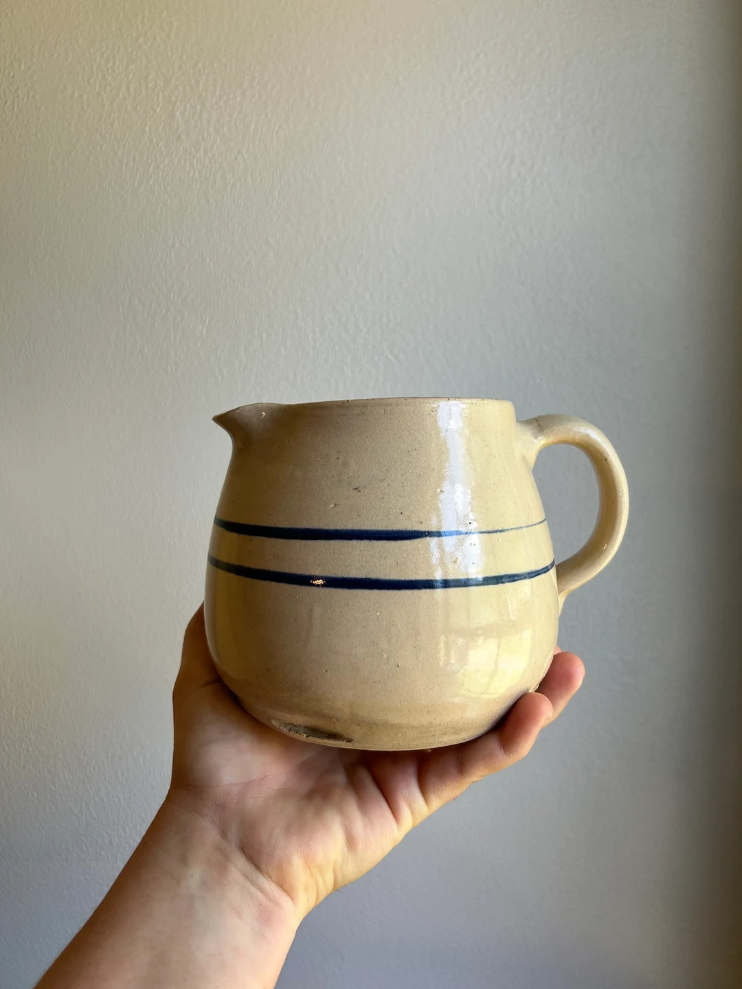Stoneware creamer crock, blue and white pottery, cobalt stripe | Etsy (US)