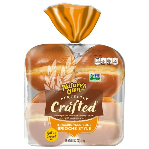 Nature's Own Perfectly Crafted Brioche Style Hamburger Buns, 18 oz, 8 Count | Walmart (US)