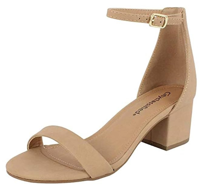 City Classified Comfort Womens A3 Block Heel Dress Sandal Open Toe Ankle Strap Heeled Sandals | Amazon (US)