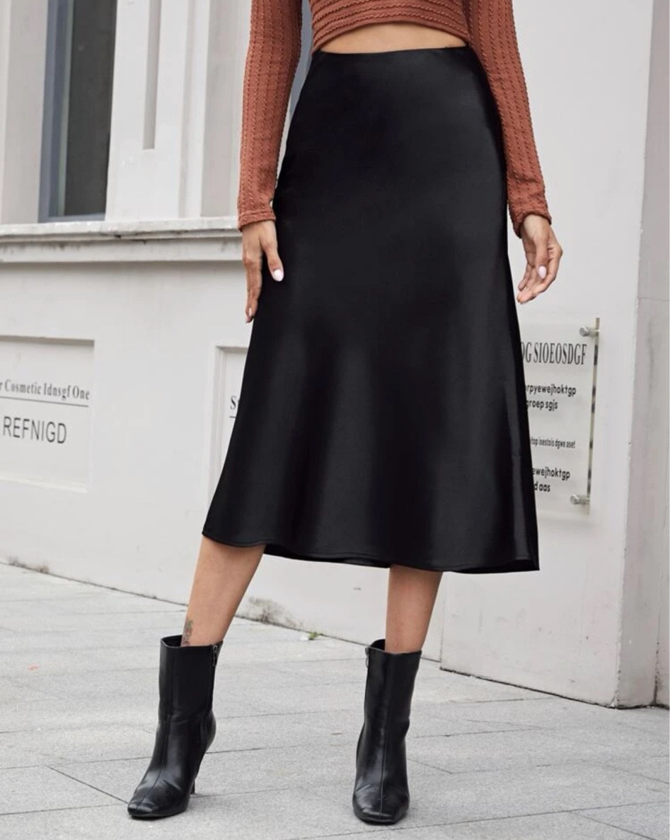 Satin Black Midi Skirt
