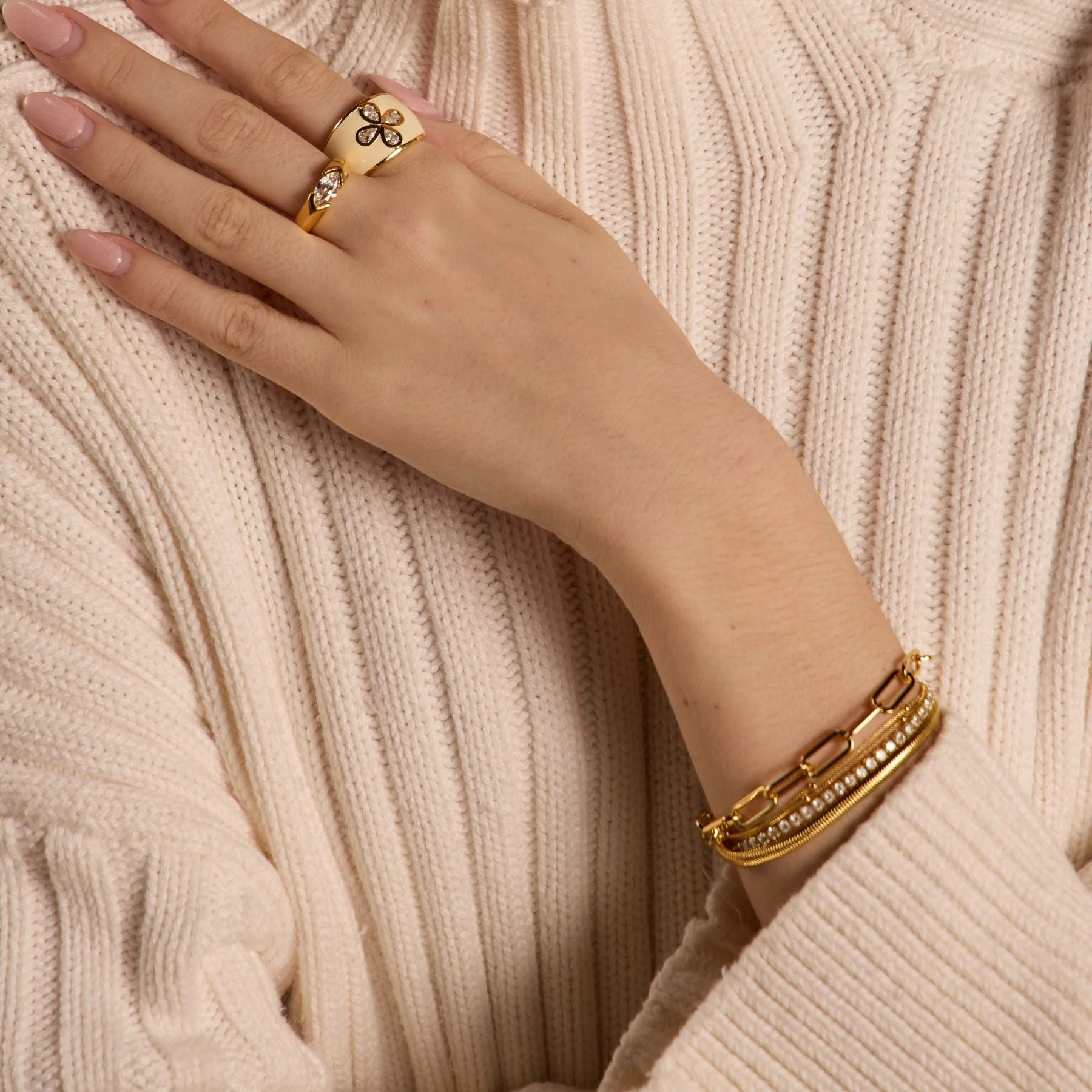 Gold CZ Bezel Ring | Nickel and Suede