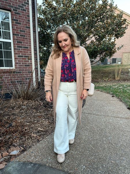 OOTD. Stepped it up for the work from home and then some errands last night. 
Blouse size L
Jeans size 31 (tts)
Coatigan size XL
Flats tts 
15% off code at shop Avara NANETTE15


Amazon fashion Valentine’s Day work outfit 

#LTKfindsunder100 #LTKworkwear #LTKover40