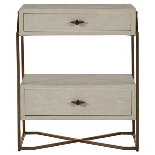 Gabby Soma French White Oak Stained Brass Accent 2 Drawer Nightstand | Kathy Kuo Home