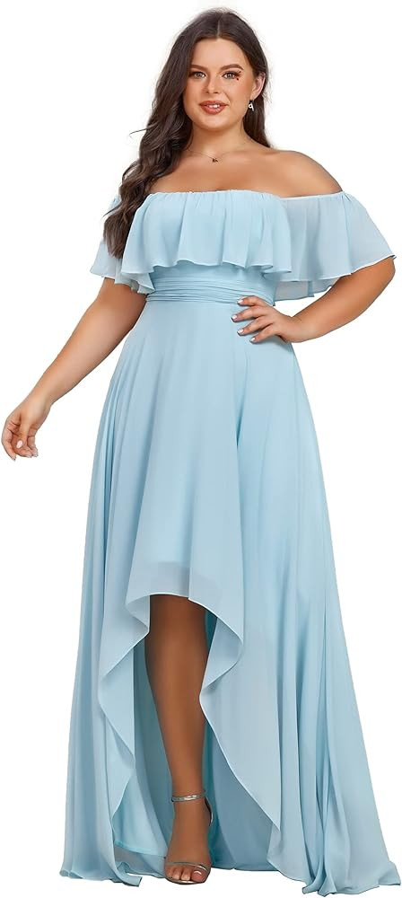 Ever-Pretty Plus Women's Off Shoulder Ruffle Sleeve High Low A Line Curve Long Bridesmaid Dresses... | Amazon (US)