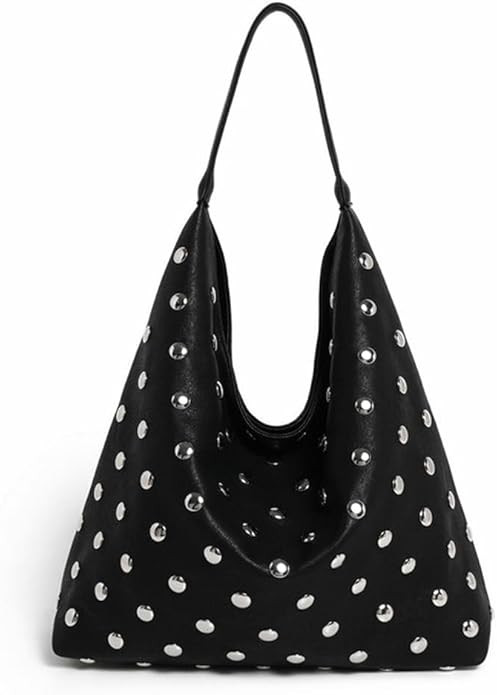 Studded Hobo Bags for Women Soft Vegan Leather Studded Shoulder Handbag Slouchy Tote Purses | Amazon (US)
