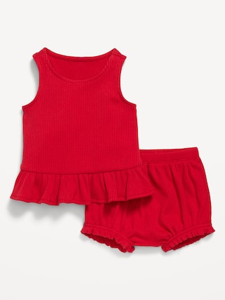 Sleeveless Ribbed Ruffle-Trim Top and Shorts Set for Baby | Old Navy (US)