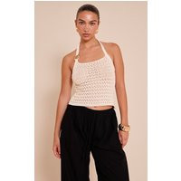 Cream Crochet Trim Detail Halter Top | PrettyLittleThing US