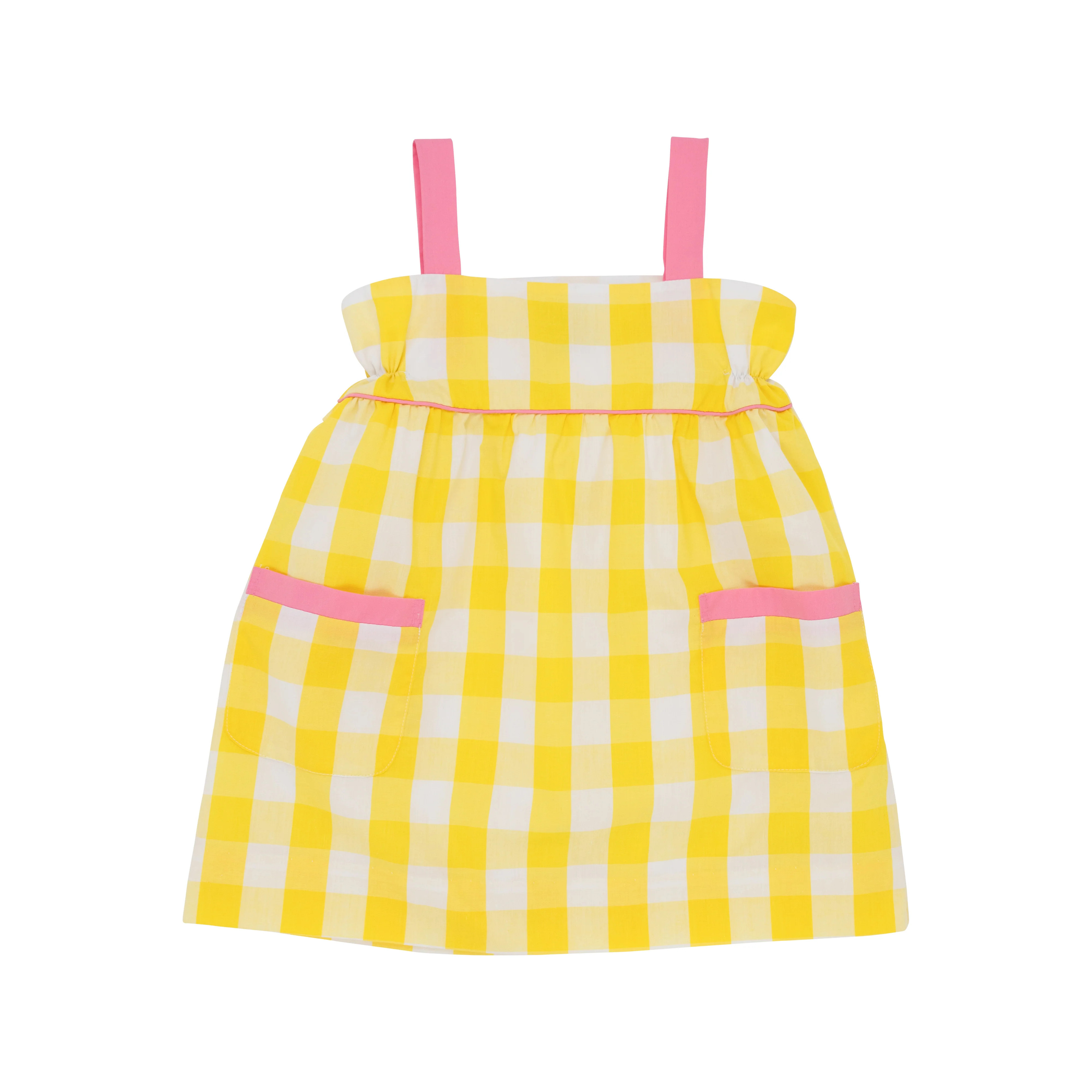 Millie Day Dress - Seaside Sunny Yellow Check with Hamptons Hot Pink | The Beaufort Bonnet Company