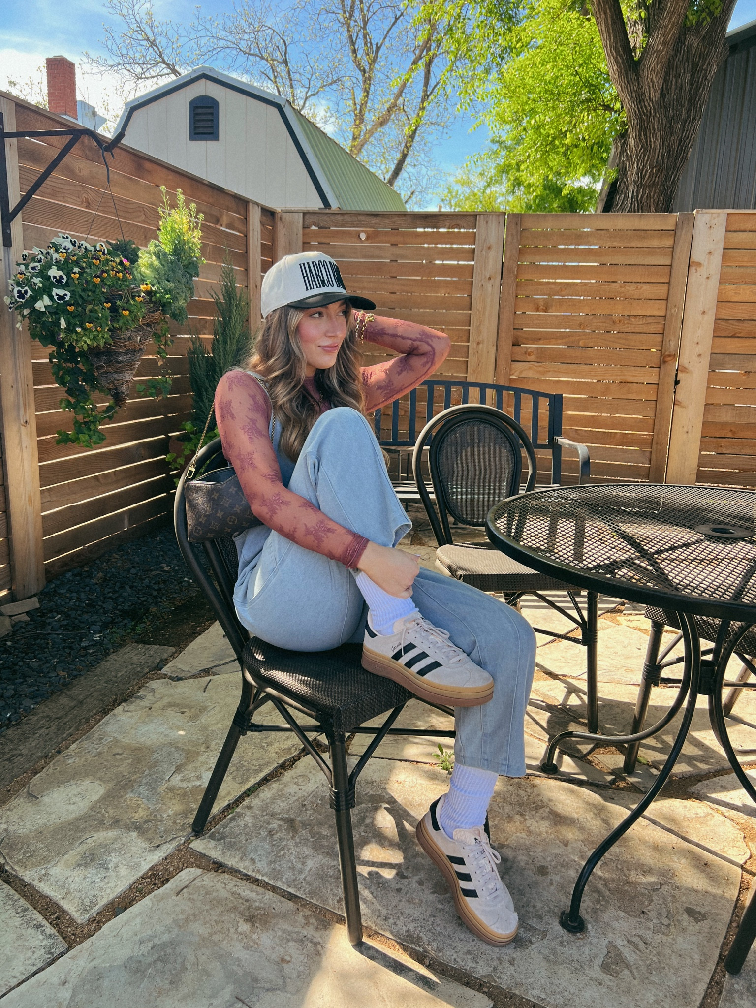 Long sleeve-old free people
Romper, hat, jewelry from Harco
Size down for shoes!