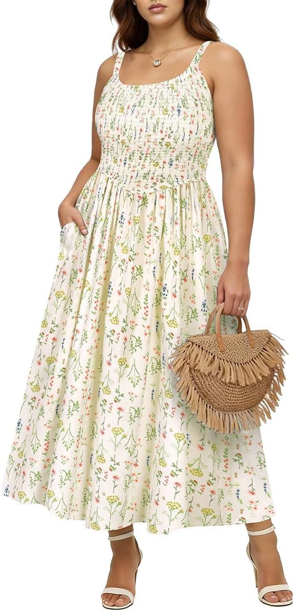 RITERA Plus Size Dresses for Women Square Neck Spaghetti Strap Summer Maxi Dress Sleeveless Smock... | Amazon (US)