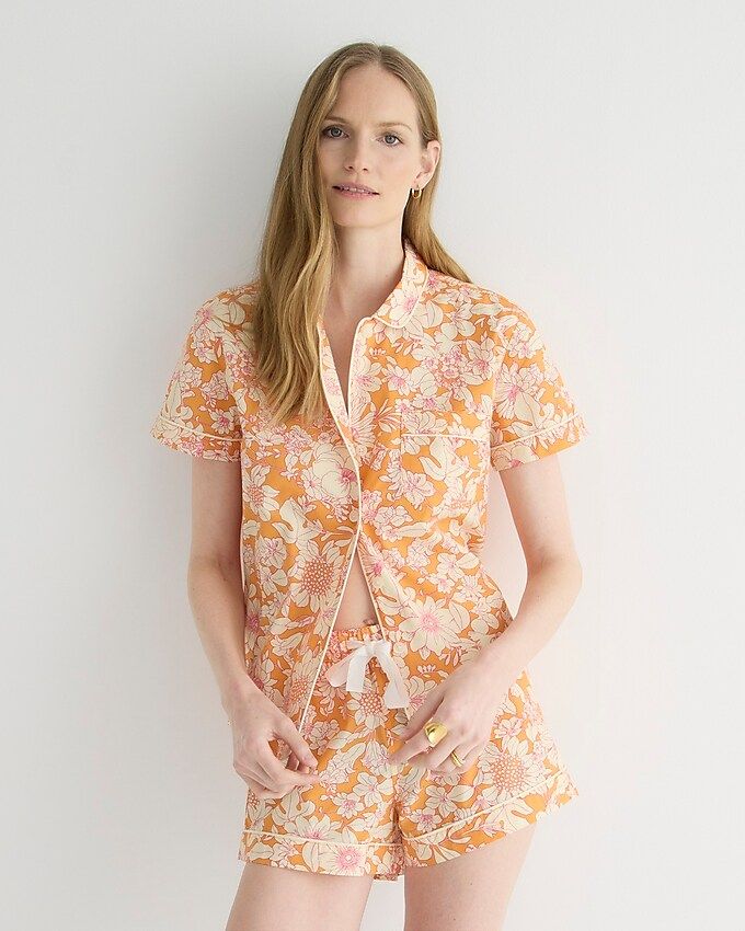 Short-sleeve cotton poplin pajama set in orange floral | J.Crew US