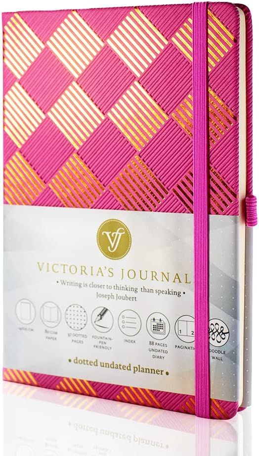 VICTORIA'S JOURNALS Bullet Notebook, Dotted Undated Planner Sofia Hard Cover Vintage Journal Time... | Amazon (US)