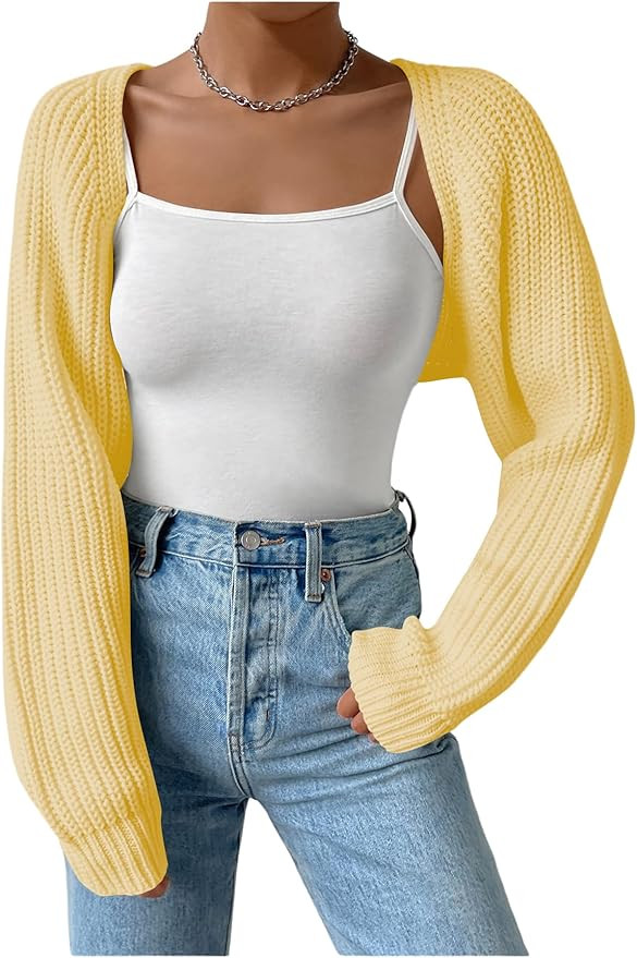 Verdusa Women's Y2k Cropped Cardigan Sweaters Lightweight Knit Open Front Bolero Shrugs Spring Fa... | Amazon (US)
