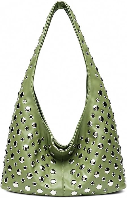 Women Studded Shoulder Bag, Soft PU Leather Slouchy Purse, Punk Y2K Underarm Tote Handbag with To... | Amazon (US)