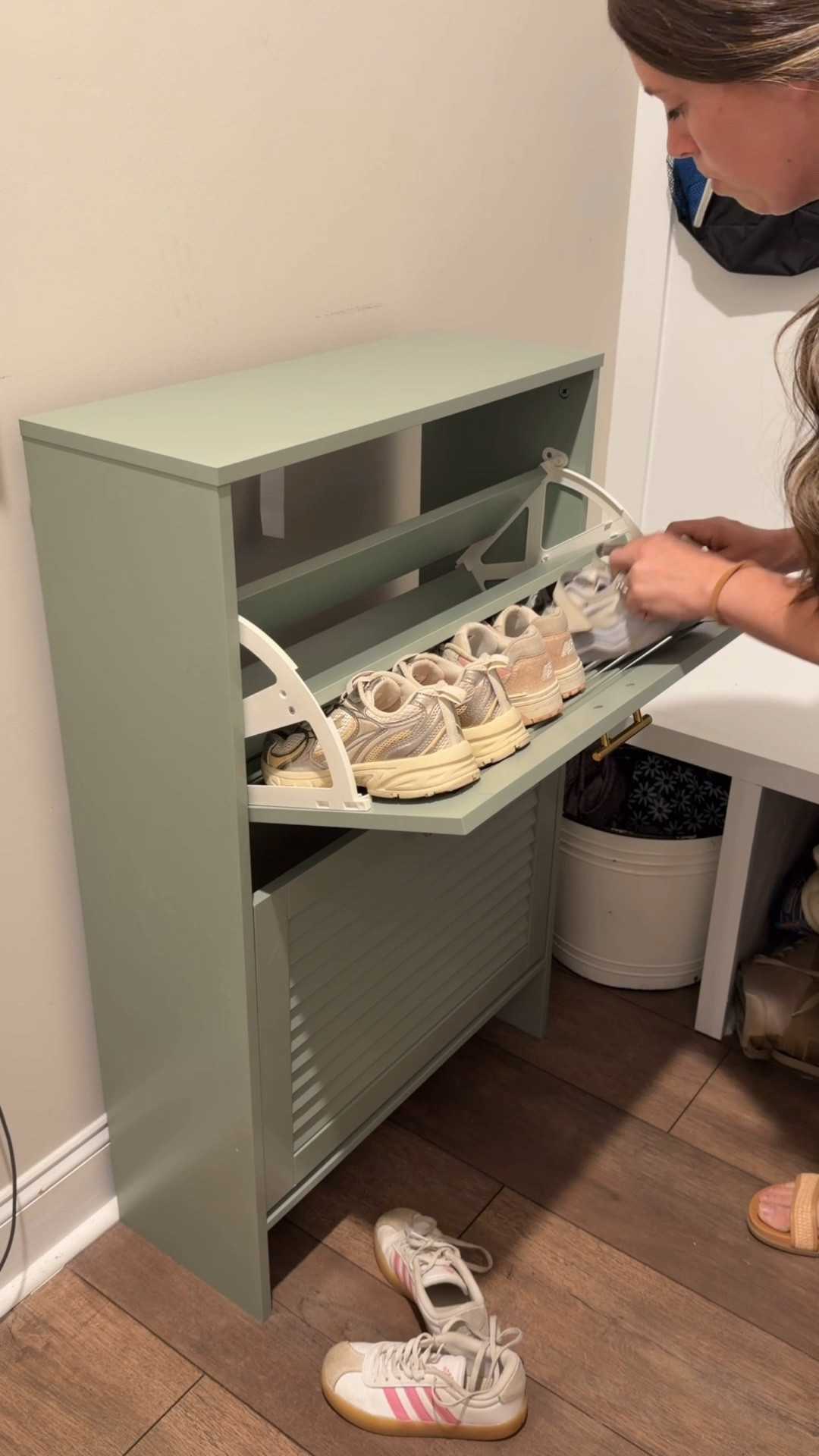 Why did I wait so long to get one of these?! I found this on @Wayfair 
It’s the perfect fit and I love the color! 
Obviously this spot was in desperate need of some storage! Now someone teach me how to train my kids to actually put their shoes back in here! 😅😂

#LTKHome #LTKmomlife