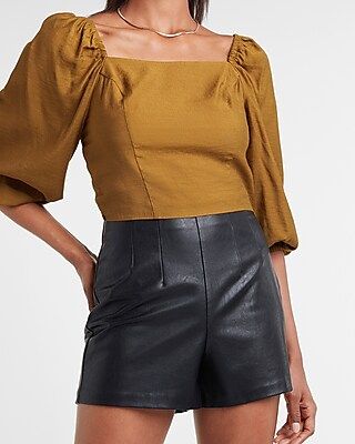 Cropped Tie Back Puff Sleeve Top | Express