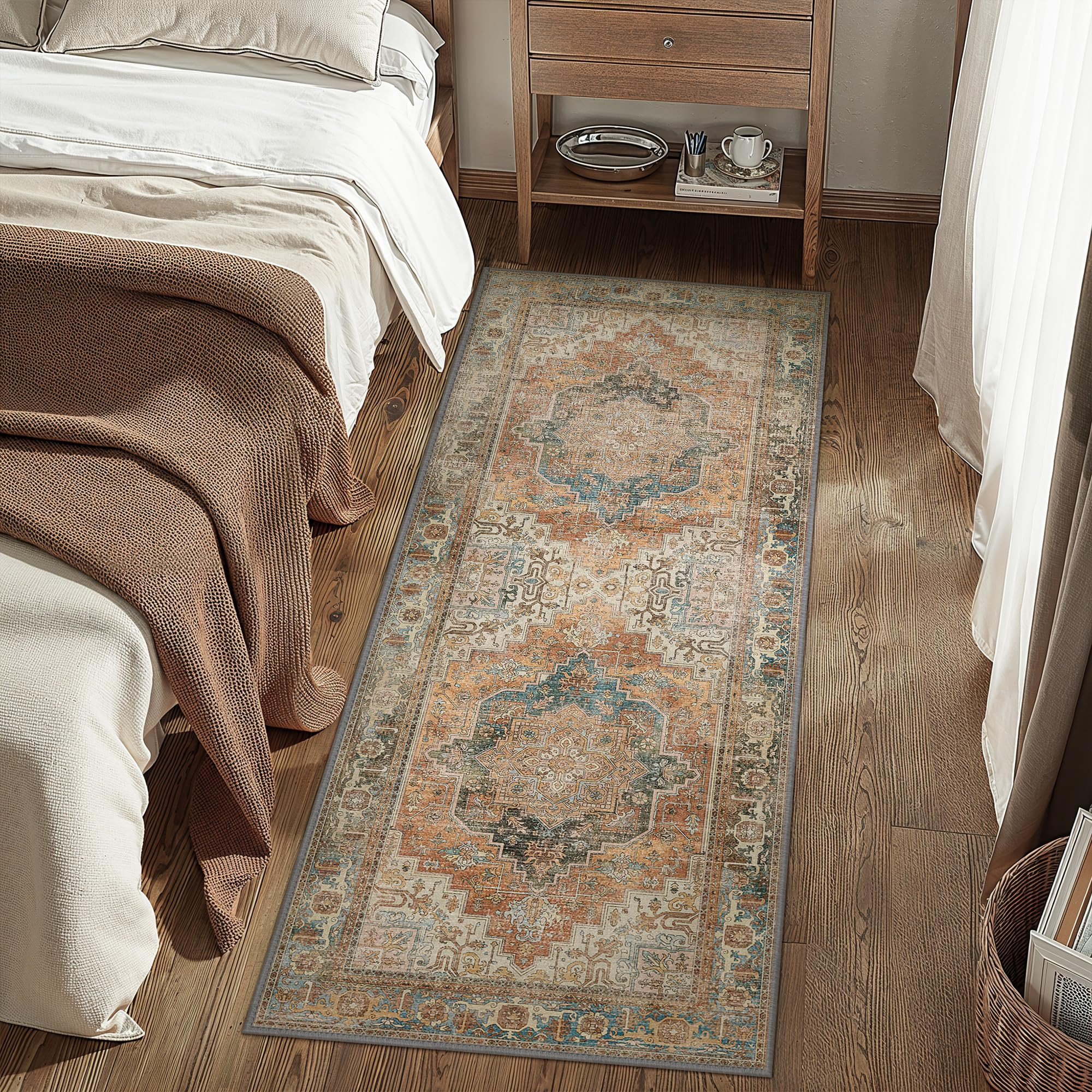 Bavni Runner Rugs, 2x10 Vintage Floral Design, Low Pile Lightweight Retro Rug, Stain Resistance R... | Amazon (US)