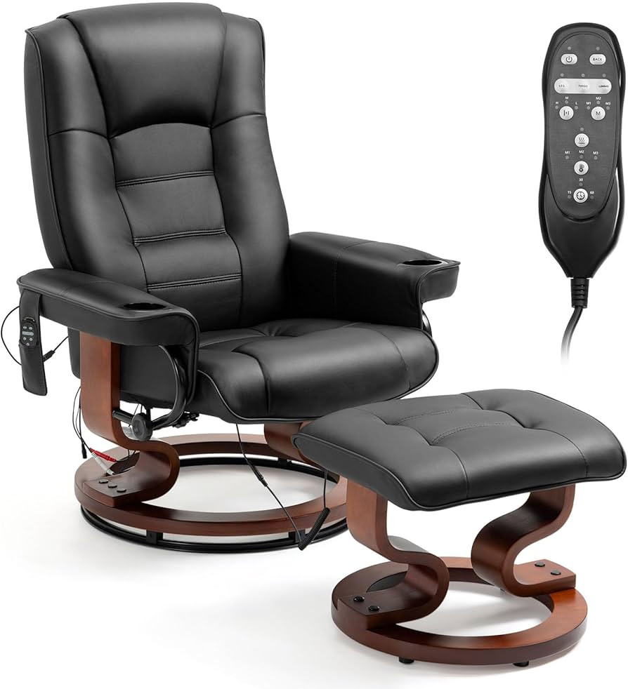 AVAWING Reclining Chair with Vibration Massage Faux Leather Recliner with Ottoman Swivel Wood Rec... | Amazon (US)