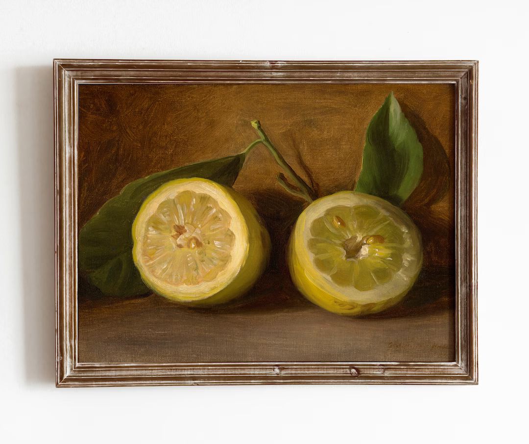 Lemon Still Life Painting | Vintage Fruit Still Life | Vintage Oil Painting | Digital Download | ... | Etsy (US)
