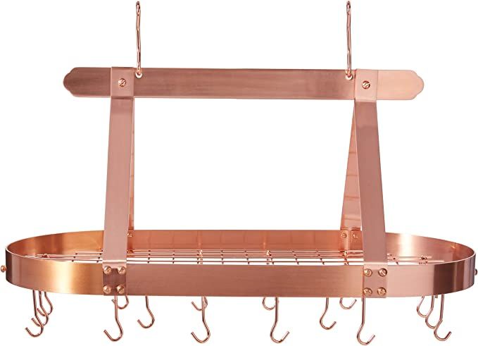 Old Dutch Oval Steel Pot Rack w. Grid & 16 Hooks, Satin Copper, 36" x 19" x 15.5" | Amazon (US)