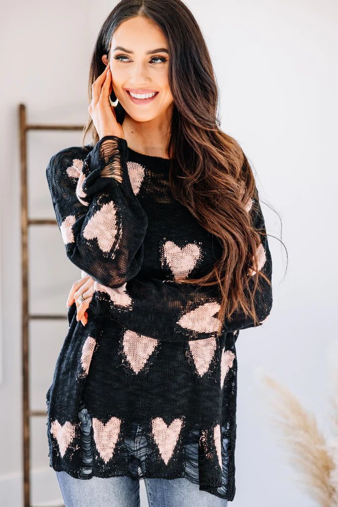 Feeling Like A Queen Black Heart Print Sweater | The Mint Julep Boutique