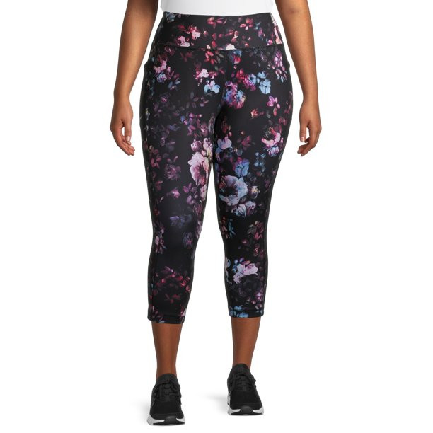 Avia Women's Plus Size Active 22" Floral Print Capri Leggings with Side Pockets | Walmart (US)