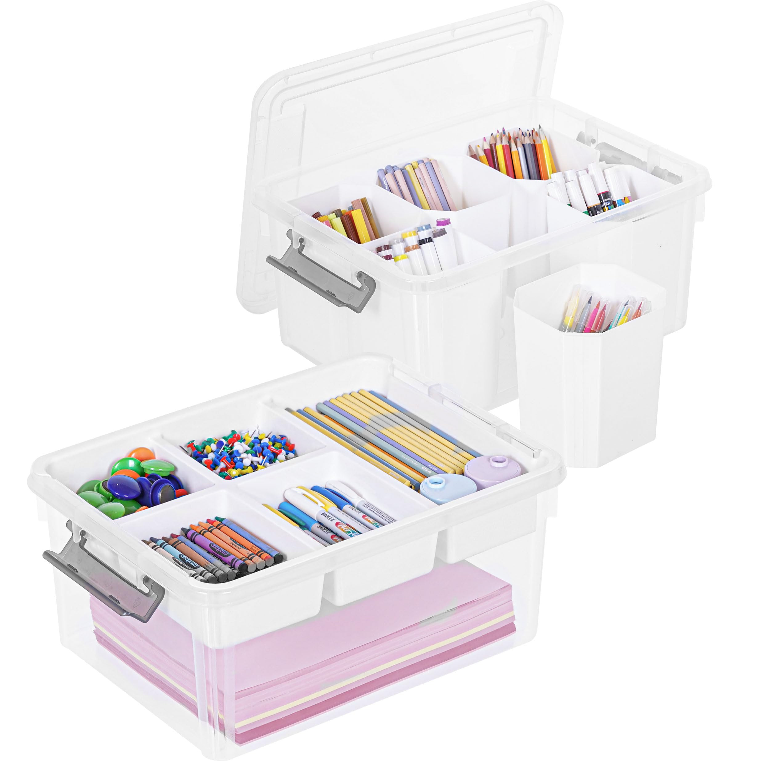 Citylife 17 QT Plastic Storage Box with Removable Tray and 6 Detachable Tall Inserts Craft Organi... | Amazon (US)