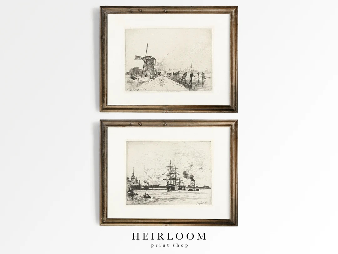 Vintage Etching Print | Heirloom ART PRINTS | Sketch Artwork | Land and Sea | Etsy (US)