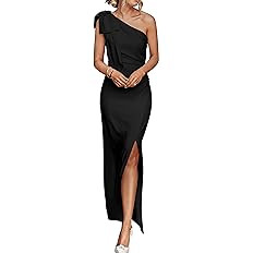 PRETTYGARDEN Women's Summer One Shoulder Long Formal Dresses Sleeveless Ruched Bodycon Wedding Gu... | Amazon (US)