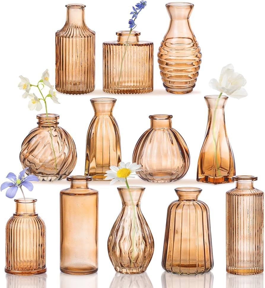 CEWOR Amber Vases 12pcs Glass Bud Vase Set, Small Vases for Flowers, Bud Vases for Centerpieces M... | Amazon (US)