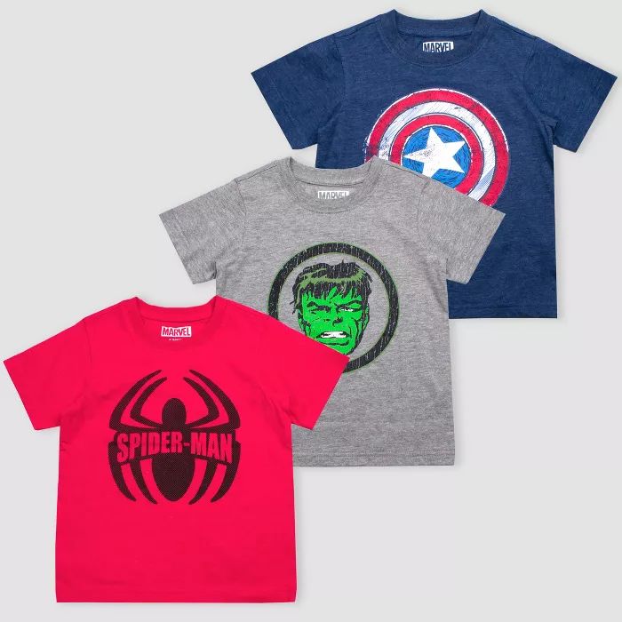 Toddler Boys' Disney Marvel Avengers 3pk Short Sleeve T-Shirt - Red/Blue/Gray | Target