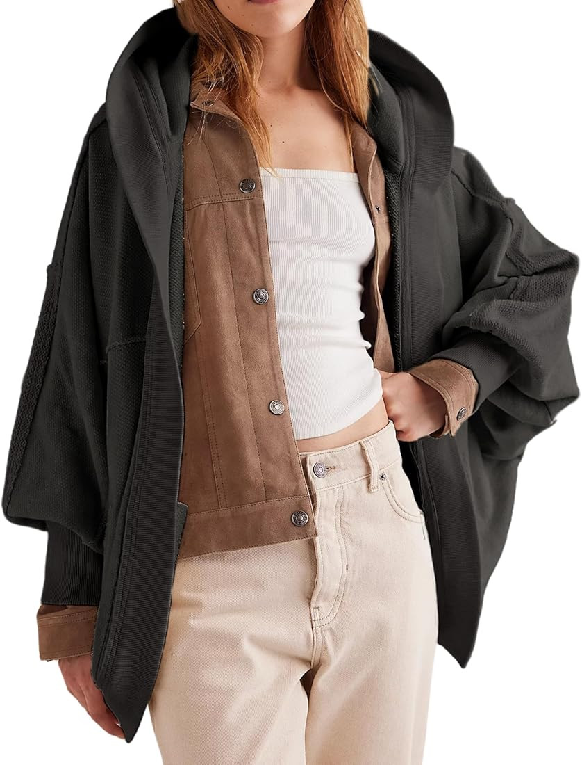 Gozoloma Womens Oversized Hoodie Cardigans Open Front Soft Fall Coat with Exposed Seam and Side P... | Amazon (US)