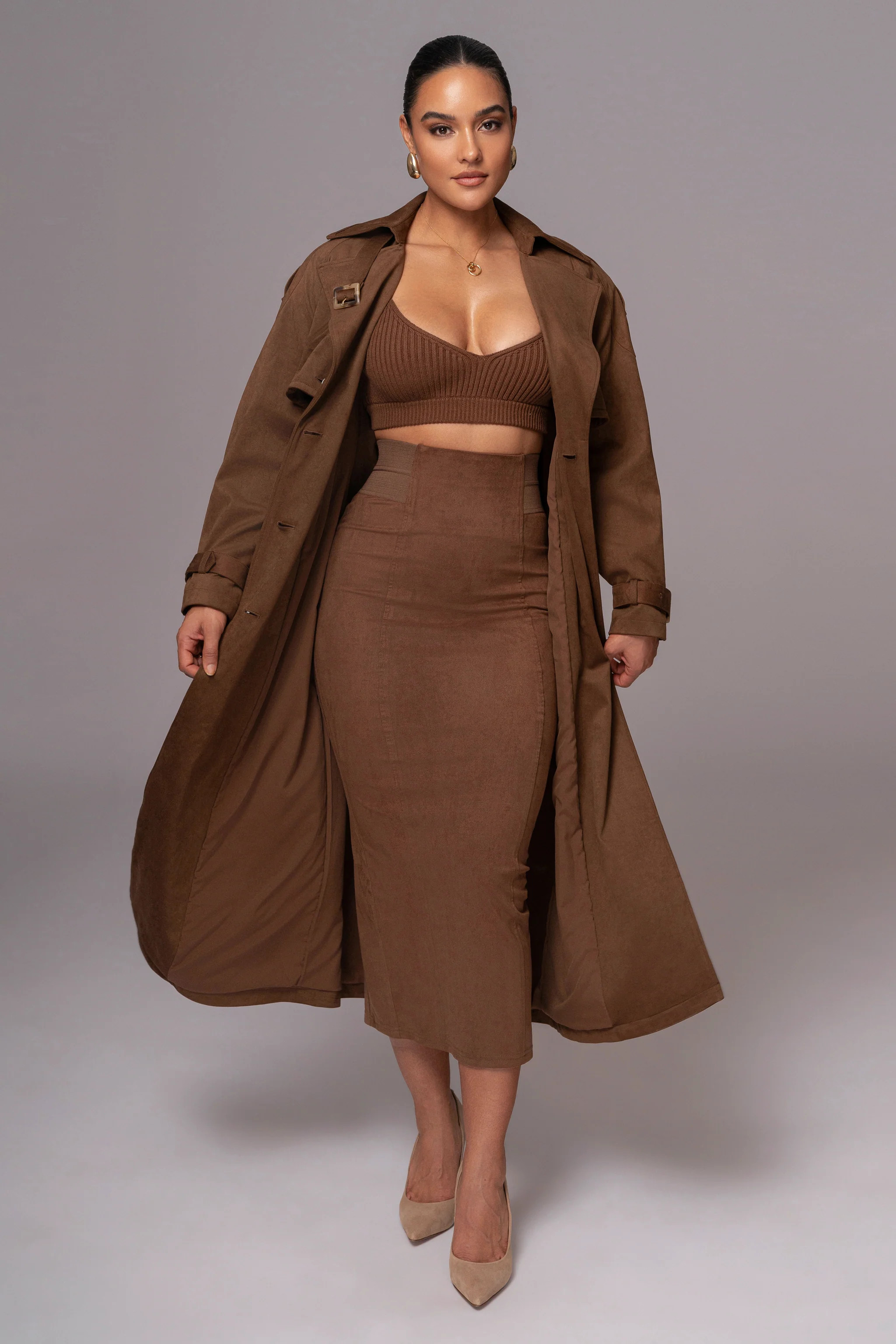 Chocolate Phoenix Suede Skirt | JLUXLABEL